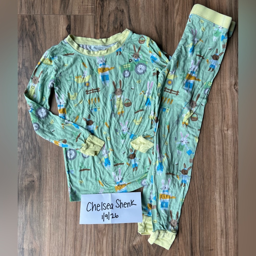 Little Sleepies Bunny Print Pajama Set - Green and Yellow